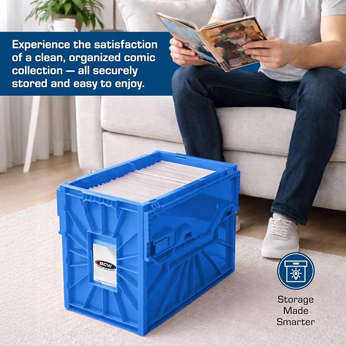 BCW Short Comic Book Bin, Holds 150 Comics Each, Blue, 2 Pack | Each acid-free plastic bin holds 150 Current or Silver Age comics with a locking lid, movable partition, and ID slot. - Image 7