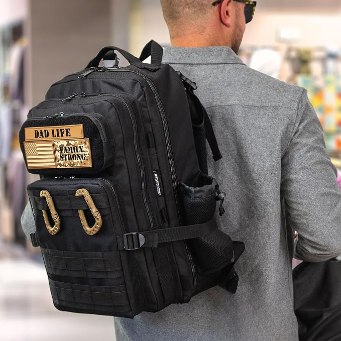 Dad Diaper Bag for Men with Dad Life Patches, Changing Pad | YKK Zippers, 2 Insulated Bottle Pouches, Adjustable Padded Back Straps, Cinch Straps, Stroller Straps, 9 Internal Pockets - Image 2