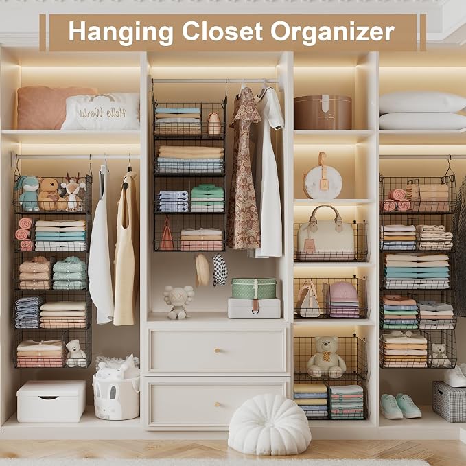 5 Tier Extra Large Closet Hanging Organizer with 5 Dividers,16.5"L x 11.8"W x 51.4"H Closet Organizers and Storage with 5 S Hooks,Clothes Organizer for Sweaters Clutches Handbags Hats Accessories - Image 5