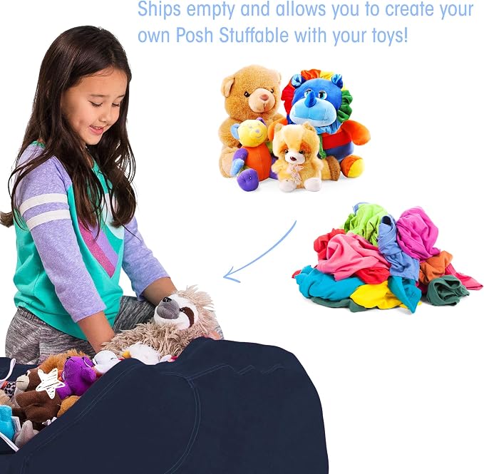 Posh Stuffable Kids Stuffed Animal Storage Bean Bag Chair Cover - Childrens Toy Organizer, Large 38" - Solid Navy Blue - Image 3
