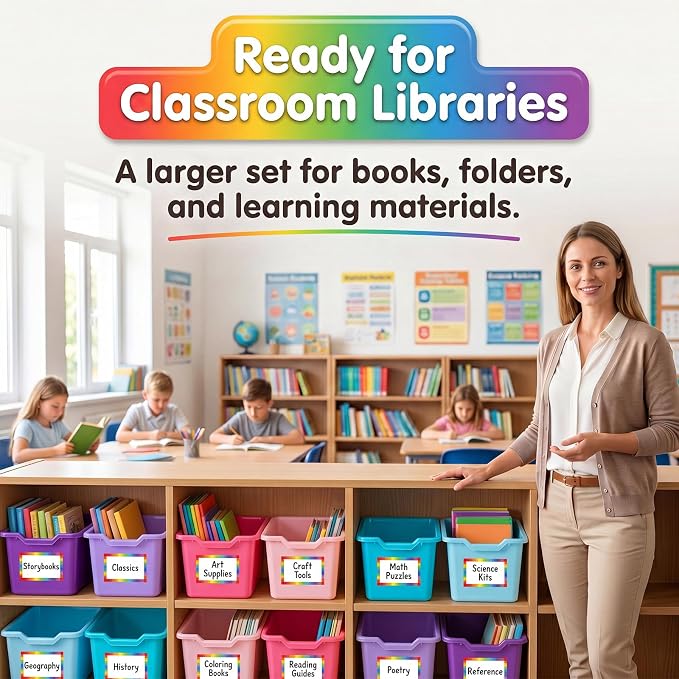 Funrous 6 Pack Plastic Cubby Bins for Classroom, Stackable Storage Bins with Rainbow Labels and Handles Cubby Organizer Containers for Teacher Supplies Home Office Daycare and Playroom (Purple Pastel) - Image 6