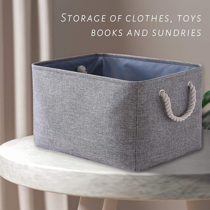 TcaFmac Storage Bins for Organization - Large 3 Pack Canvas Storage Basket for Shelves with Handles, Collapsible Baskets for Organizing for Closet Dog Laundry (Grey 16x12x8 inch) - Image 4