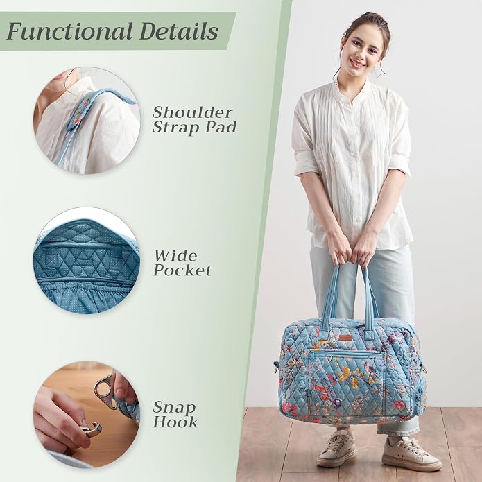 Maison d' Hermine Weekender Bags for Women Cotton Quilted Duffel Overnight Luggage Weekend Bag for Men Gym Gifts Travel | Overnight Luggage Weekend Bag for Men Gym Sports Gifts Duffle bag Business Travellers Trip Spring Summer - Image 5