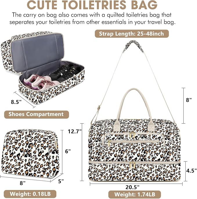 Travel Duffle Bag Weekender for Women - Carry-On Overnight Personal Item Bag with Shoe Compartment & Wet Pocket Large Weekend Tote Bags with Toiletry Hospital Bags for Labor and Delivery - Image 2
