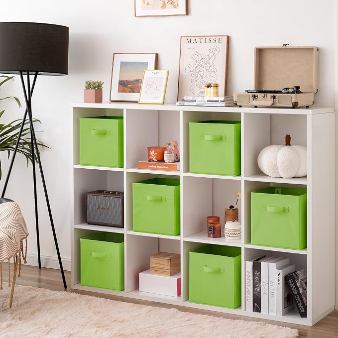 GRANNY SAYS Cube Storage Bins, 11 Inch 6-Pack Cube Organizers, Light Green | Collapsible Storage Boxes with Thickened Base Plate, Sturdy Handles, Decorative Baskets for Shelves, Closet - Image 5