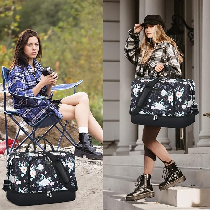 TIBES Travel Weekender Bag for Women, Overnight Bag with Shoe Compartment | 3PCS Large Travel Duffel Bag for Gym, Travel, Hospital, Business Trip, Carry On Tote, Wet & Dry Separation, Water Resistant - Image 2
