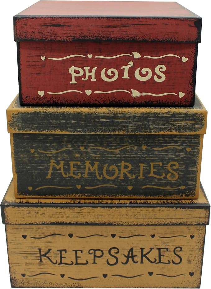 Primitive Vintage Square Photos, Memories, Keepsakes Cardboard Nesting Boxes, Large 11 X 11 X 5-1/2 Inch. Set of 3. - Image 2