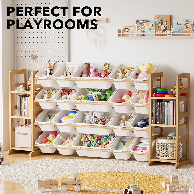 SpaceAid Toy Storage Organizer with 6 Shelves and 20 Bins, Toy Organizers Storage Bookshelf, Kids Bin Shelf Toys Box Bookcase for Bedroom Playroom Organization Room Decor, White - Image 5
