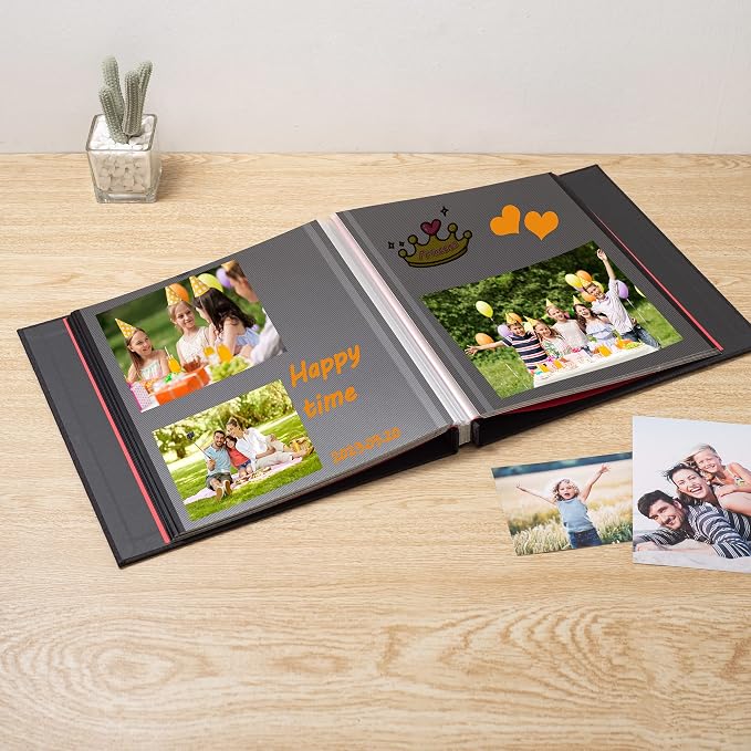 Large Photo Album Self Adhesive for 4x6 8x10 Magnetic Scrapbook Album DIY 60 Black Sticky Pages Linen Cover Photo Album(Black) - Image 2