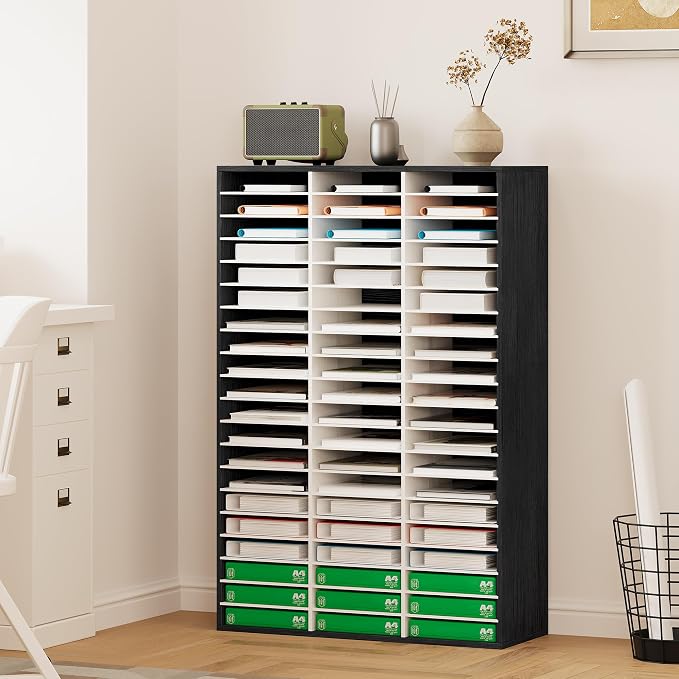EasyPAG 60 Compartments Wooden Literature Organizer with Adjustable Shelves, 30000 Sheets Capacity Paper Organizer, Classroom Mailbox and Mail Sorter for Teachers and Office, Black/White - Image 6