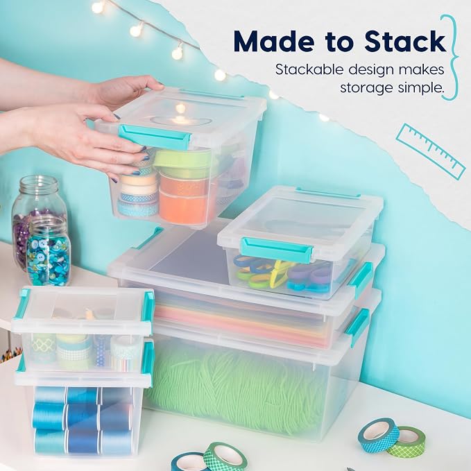 IRIS USA Storage Bins with Lids |Made in USA| 12 Qt - (4-Pack) - Clear | Sensory Craft Organizers, Plastic Clip Box Totes, Flat Containers for Organizing Paper, Office, Art & Study Supplies - Image 5