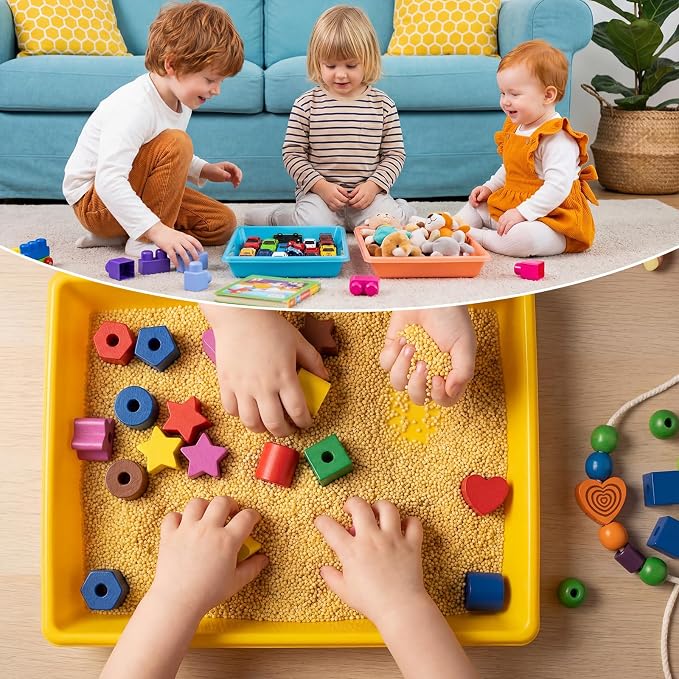 Maitys 15 Pcs Activity Plastic Art Trays 14.57 x 10.63 x 1.77 Inch Large Crafts Organizer Serving Storage Tray for Kids School Classroom DIY Project Painting Home Organizing Supply (Pastel) - Image 5