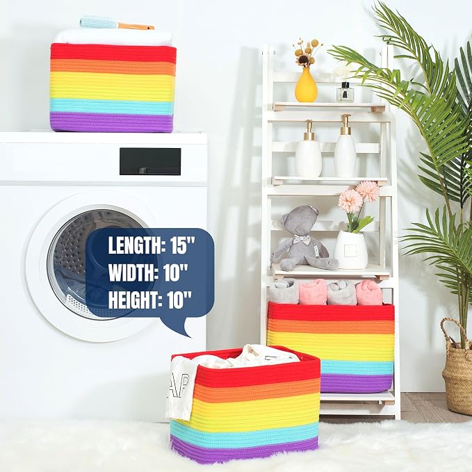 3-Pack Storage Baskets for Shelves, Playroom and Classroom, Book Basket, Decorative Storage Cube Bins, Woven Closet Organizers, Pantry and Shoe Organizer, Rainbow - Image 7