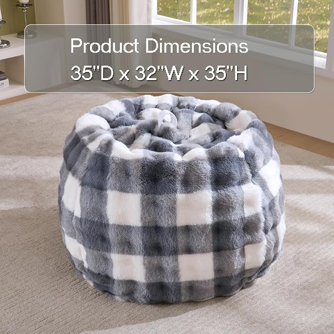 Fluffy Faux Rabbit Fur Bean Bag Chair Cover(No Filler),Cozy Shaggy Bubble Stuffed Animal Storage Large Bean Bag Cover for Bedroom Living Room,Fuzzy Bean Bag Cover Girls Teens Adult,White and Grey - Image 3