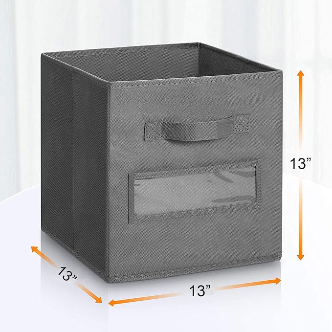 13x13x13 storage cube bins(Set of 8) Fabric storage cubes with 8 Labels Window Cards & a Pen, storage cubes 13x13, Collapsible 13 inch cube storage bins, Cubby Organizer Boxes, Gray - Image 3