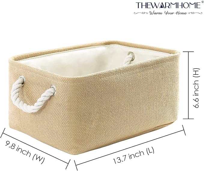 Decorative Basket Rectangular Fabric Storage Bin Organizer Basket with Handles for Clothes Storage (Beige, Medium-1Pack,13.8L*9.8W*6.7H) - Image 6