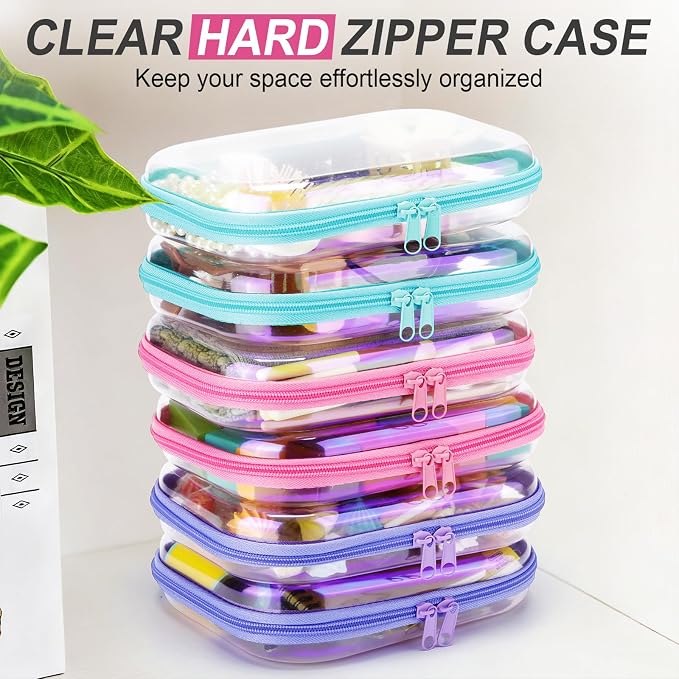 Sanwuta 6 Clear Hard Zipper Case,Holographic,7.87 X 5.9 X 2 Inch | Pencil Case Pouches ,Makeup Bag,Plastic Toiletry Diaper Bag ,Travel Toy Storage,Waterproof Organizer Bins - Image 5