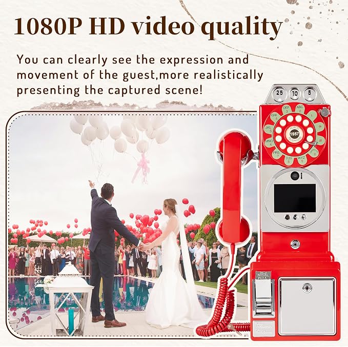 Video Audio Guest Book, Wedding Phone Customized Video Messages, Record Preserve Your Special Occasions, Ideal for a Variety of Memorable Party Occasions (Wall Phone,Red) - Image 5