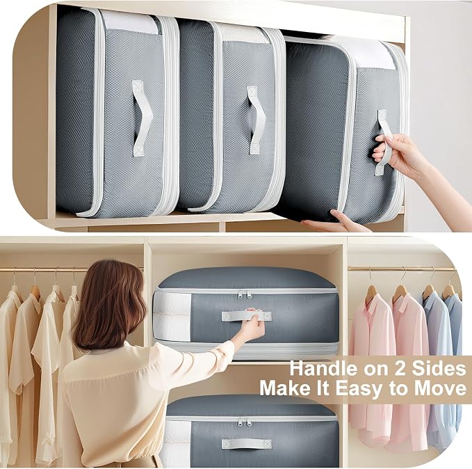 Comforter Storage Bag - 130L Large Capacity Blanket Storage Bags 4-Layer Ultra Space Saving Self Compression Organizer, Washable Compression Bags for Storage Comforter Blanket, 2-Pack, Grey - Image 4