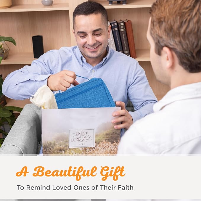 Christian Art Gifts Polyester Bible Cover for Men & Women w/Jesus Fish Patch, Zipper Pocket, Pen Loops, Easy Carry Book Case for Stationery, Accessories, Light Blue, Medium - Image 11