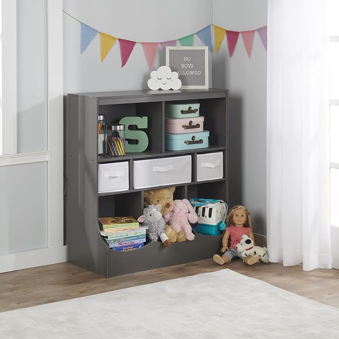 Badger Basket Combo Bin Toy Storage Unit and Book Shelf for Kids with 3 Baskets - Dark Gray by BadgerBasket