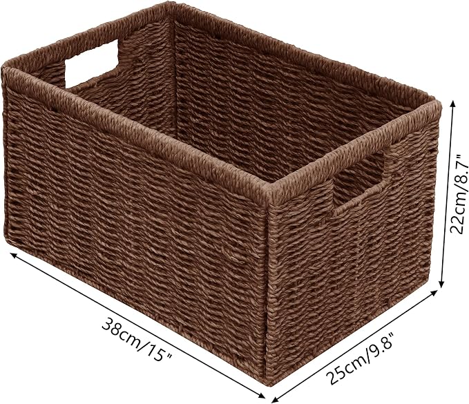 2 Packs Large Wicker Storage Basket, Closet Storage Baskets Bins for Shelves, Decorative Collapsible Baskets for Organizing Clothes Toy Nursery Bathroom Organizers and Storage, Brown - Image 2