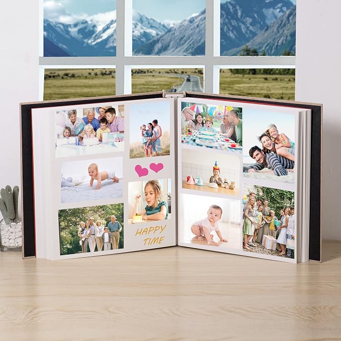 Large Photo Album Self Adhesive 4x6 5x7 3x5 8.5x11 Scrapbook Magnetic Album DIY Scrap Book Length 13 x Width 12.8 (Inches) 120 Sticky Pages Linen Cover DIY Photo Album (Khaki) - Image 3