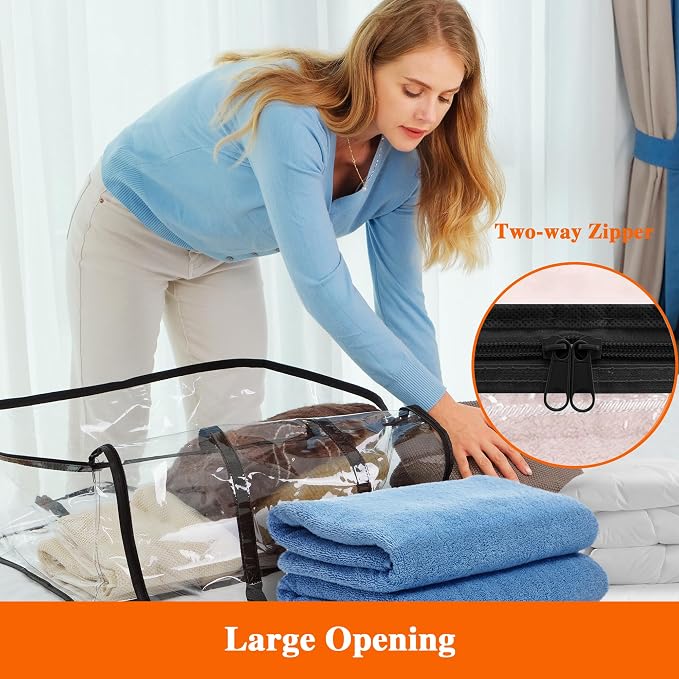7 Pack Clear Clothes Storage Bags with Zipper 60L | Plastic Storage Bag, Foldable Closet Organizer, For Comforter Blanket Bedding Duvet Toys, Moving Bags - Image 4