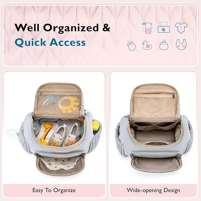 mommore Diaper Bag Backpack, Stylish Mini Baby Bag with Changing Pad | Insulated Pockets & Stroller Straps Small Diaper Backpack Compact Maternity Bag for Baby Essentials, Hospital & Daily Work - Image 4