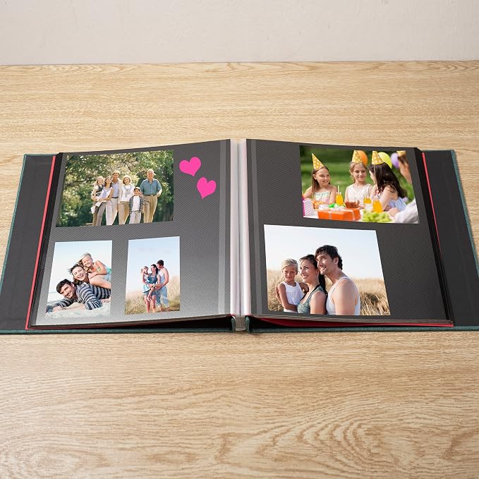 Large Photo Album Self Adhesive 4x6 8x10 10x12 13"x12.6" Scrapbook Album 12.6"x11" Inch 60 Black Sticky Pages Linen Cover Magnetic Photo Album with A Metallic Pen and DIY Stickers(Dark - Image 3