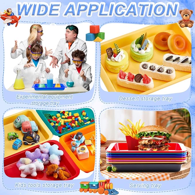 Tatuo 16 Pack Large Colorful Plastic Art Trays for Kids 14 x 10 x 2 Inch | Multicolor Activity Craft Trays,Stackable Art Serving Tray Organizer for School DIY Projects Beads, Painting, Jewelry - Image 7