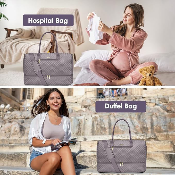 Large Weekender Bag for Women Travel: Overnight Bag with Shoe Compartment | 40L Capacity for 5 Day Trip Waterproof Durable Toiletry Bag Wet Pocket for Damp Items Suitable for Weekend Trips Hospital - Image 9