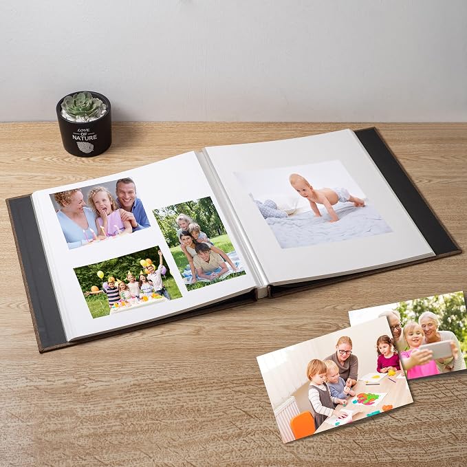 Large Photo Album Scrapbook – Holds 4x6, 8x10 Pictures – Self-Adhesive Pages for Baby, Wedding, Travel & Family Memories | Includes Metallic Pen & Scraper/Brown Large DIY Memory Book for Gifts - Image 3