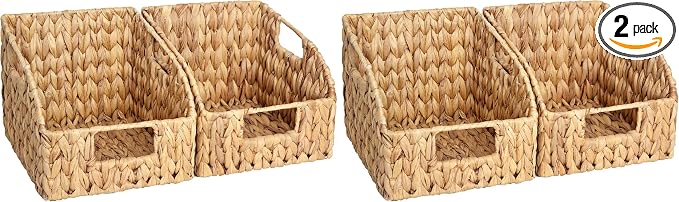 StorageWorks Pantry Baskets for Organizing, Wicker Basket with Built-in Handles, Handwoven Wicker Storage Baskets, Water Hyacinth for Shelves, 4 Pack by StorageWorks