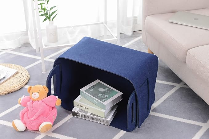 Storage Basket Felt Storage Bin Collapsible& Convenient Box Organizer with Carry Handles for Office Bedroom Closet Babies Nursery Toys Laundry (Navy Blue, 17.9inch（L）×12.2inch（W）×11.6inch（H）) - Image 4
