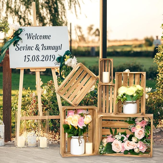 6 Pcs Wooden Crates for Display, Nesting Wood Crate for Storage, 6 Size | Farmhouse Weddings Wooden Basket for Storage Container and Decorations, Rustic Wood Crates for Farmers Market, Birthday, DIY - Image 5