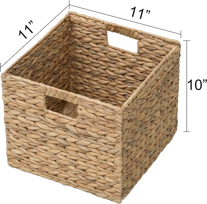 Large Square Woven Hyacinth Wicker Pantry Storage Baskets, Set of 6 | 11"x11"x10", Natural, Iron Wire Frame - Image 6
