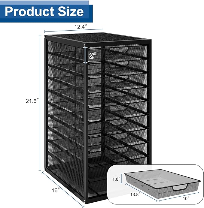 Natwind Mesh File Organizer with 10 Tier Sliding Drawers,Black | Office Supplies Desktop Organizers and Accessories, Paper Letter Tray, File Binder Organizer for Home Office School - Image 2