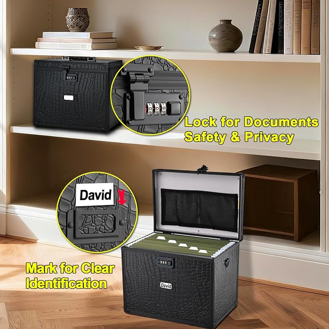 Hanging File Box for Letter, All-in-one set with 20 Folders | Portable Locking Filing Storage Box with Handle & Shoulder strap, Lockable File Cabinet Documents Safe, Lockbox Doc Organizer - Image 4