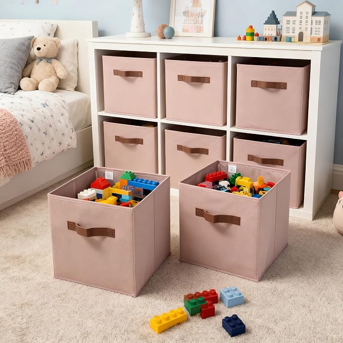 GRANNY SAYS Cube Storage Bins, 11 Inch Cube Organizer, Dusty Pink, 6-Pack | Collapsible Storage Boxes with Thickened Base Plate, Sturdy Handles, Decorative Baskets for Shelves, Closet - Image 2