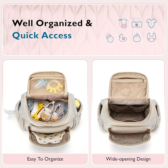 mommore Diaper Bag Backpack, Stylish Mini Baby Bag with Changing Pad | Insulated Pockets & Stroller Straps Small Diaper Backpack Compact Maternity Bag for Baby Essentials, Hospital & Daily Work - Image 4