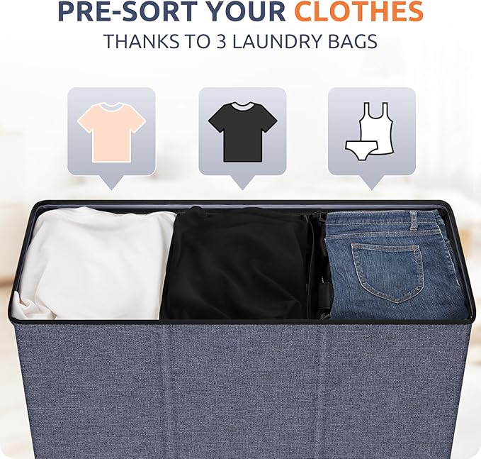 SOLEDI 180L 3-Section Laundry Hamper with Lid, Extra Large Dirty Clothes Basket with Sturdy Handles for Laundry Room & Bedroom - Durable Organizer for Sorting Laundry - Image 3