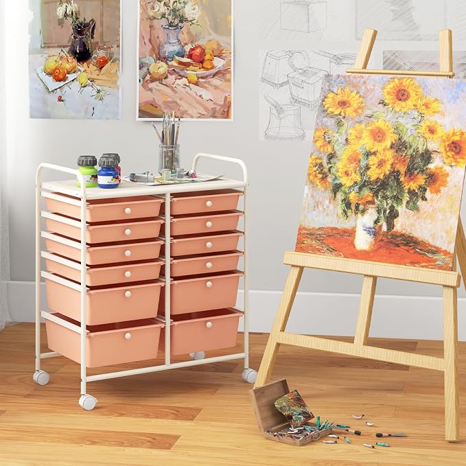 12 Drawer Rolling Storage Cart, Craft Cart Organizer on Wheels w/Metal Frame, Large Capacity & Smooth Drawer, Rolling Cart w/Drawers for Classroom, Office - Image 2