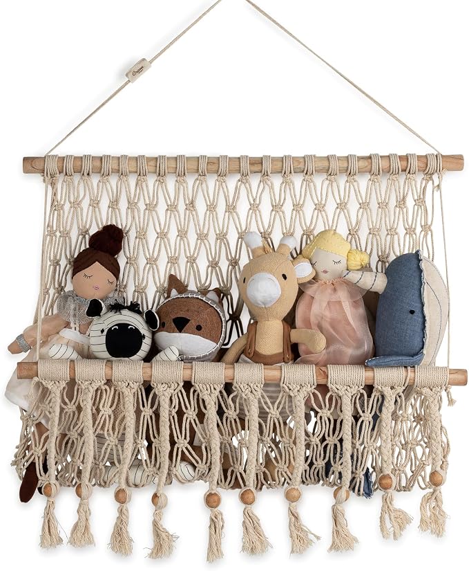 Crane Baby Willow Macrame Hanging Storage Bin, Bohemian-Style Storage Bin for the Nursery or Kid's Room by CraneBaby