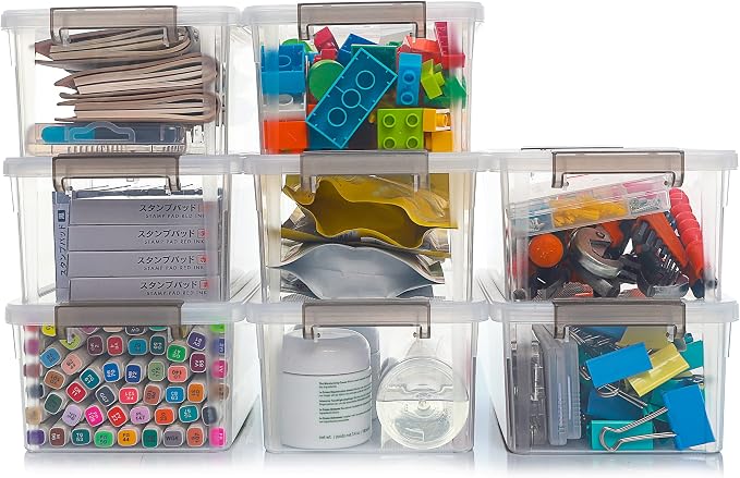 8Packs 3.2Qt Small Clear Storage Bins with Lids, Plastic | Containers with Lids for Crafts, Beads, Stationery, Toys and Accessories. Stackable to Save Space at Home,Office by Unknown