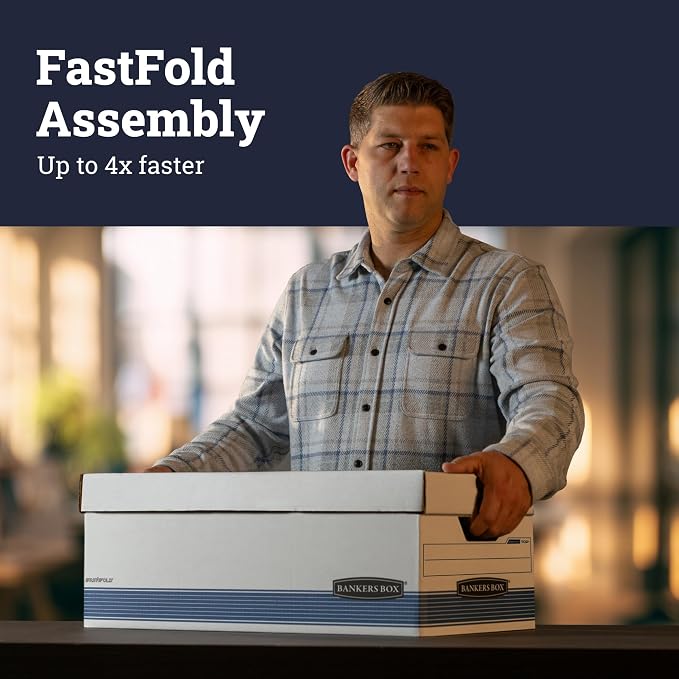 Bankers Box 12-Pack Medium-Duty File Storage Boxes, 24in Legal, FastFold | Speed through filing with FastFold setup, sturdy stacking, reinforced handles, and dependable document protection. - Image 3