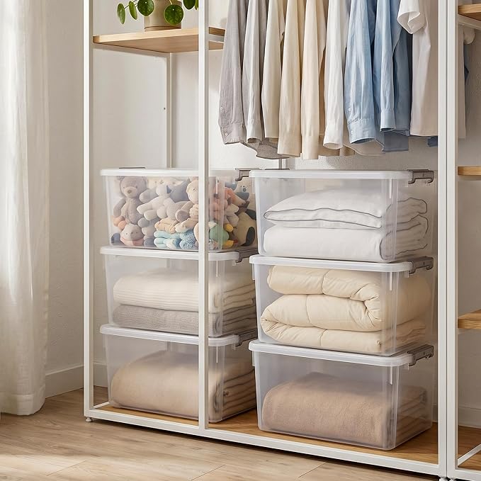 Citylife 6 Packs 44.4 QT Plastic Storage Bins with Lids Large Stackable Storage Containers for Organizing Clear Storage Box for Garage, Closet, Kitchen - Image 7