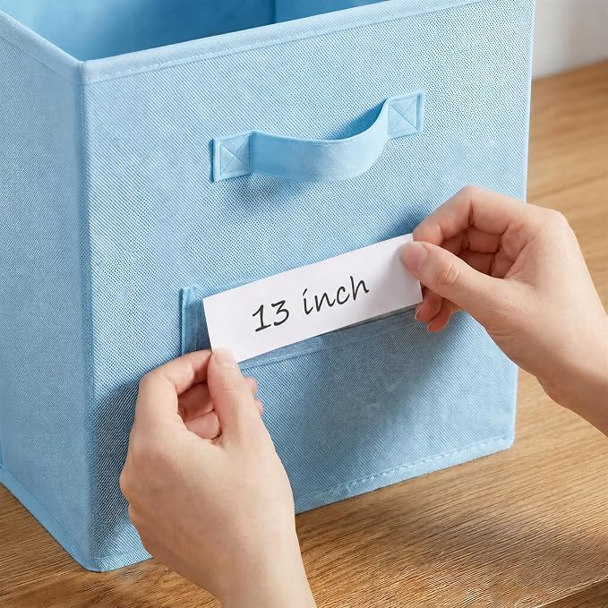Storage Bins,13 Inch Cube Storage Bin with Labels,6pcs,Pastel Blue | Fabric Storage Cubes for Shelves,13 Inch storage cube bins with 6 Labels Window Cards & a Pen. - Image 4