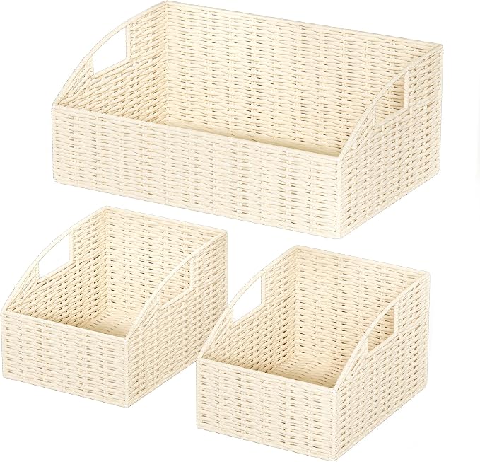 Pantry Baskets for Organizing, Wicker Storage Basket Beige | Handwoven Pantry Organizers and Storage with Built-in Handles, Laundryroom Organization Storage Bins for Snack Cans by Ollieroo