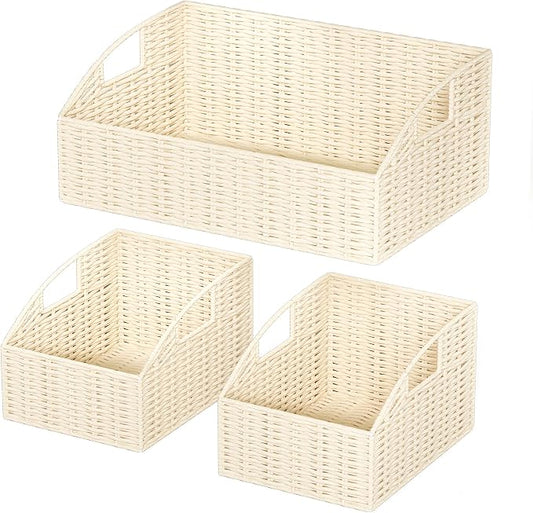 Pantry Baskets for Organizing, Wicker Storage Basket Beige | Handwoven Pantry Organizers and Storage with Built-in Handles, Laundryroom Organization Storage Bins for Snack Cans by Ollieroo
